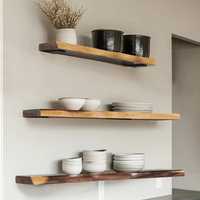 Estante de pared flotante de varias niveles con diseño de fase lunar creciente, rejilla de madera, expositor de cristales, caja de sombra celestial y soporte para almacenamiento de piedras