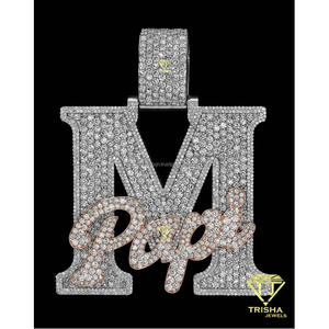 <b>Custom</b> Initial M With Papi <b>Name</b> Pendant VVS Moissanite 925 Sterling Silver Hip Hop <b>Necklace</b> Personalized Iced Out Jewelry - Product Image 2