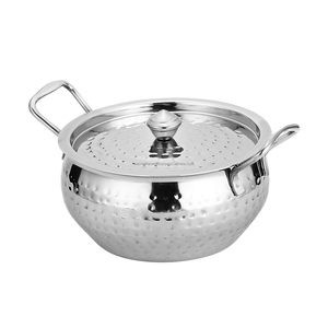 Ensemble de casseroles en acier inoxydable martelé avec couvercles et poignées, vaisselle de restaurant indien, vente en gros - Product Image 3