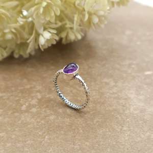 Brass 925 <b>Silver</b> Plated Natural Oval Amethyst Bezel <b>Set</b> Handcrafted Textured Band Bohemian Purple Gemstone Statement <b>Ring</b> Unisex - Product Image 4