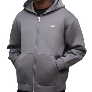 Sudadera con capucha extragrande para hombre, con cremallera completa, de algodón y forro polar, con logo minimalista, estilo urbano, para invierno, fabricación OEM, venta al por mayor, marca privada, gris - Product Image 1