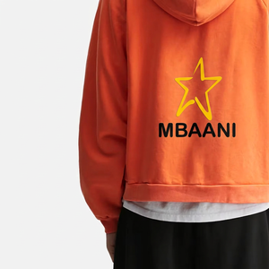 MBAANI Men's <b>Orange</b> Hooded Zip-Up Sweatshirt Regular Fit Star Logo Casual Autumn Wear Cotton French Terry <b>Hoodie</b> - Product Image 5