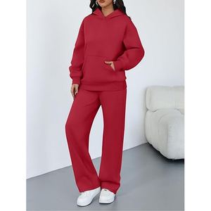 Conjunto Deportivo de 2 Piezas para Mujer, Sudadera Holgada con Capucha y Pantalones Anchos de Felpa y Spandex - Product Image 5