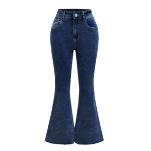Custom Women Rhinestone Flare Jeans Distressed Ripped Flame Graphic Blue Denim Pants Vintage Y2K Bell Bottom Streetwear <b>Trousers</b> - Product Image 3