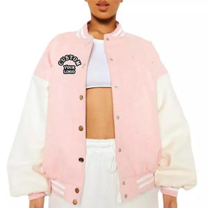 Batwing Sleeve Oversized <b>Pink</b> Color Fleece Chenille Women Varsity <b>Jacket</b> Button Closure Plus Size Vintage Fashion Varsity <b>Jacket</b> - Product Image 1