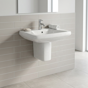 Modern Square Ceramic Half Pedestal Wash Basin Space Saving Wall Hung Sink For Hotel Bathroom - Product Image 2