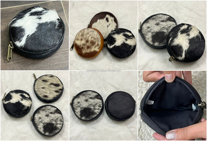 Real Handmade Hair on Hide Fur Leather <b>Coin</b> Change Purse Round Credit Card Holder <b>Case</b> Western Stylish Cute Small Round Wallets - Product Image 2