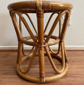 Classic Woven Rattan Stool With Durable Hardwood Base Solid <b>Wood</b> Side <b>Table</b> Turned <b>Small</b> LivingRoom Coffee Stand Decor - Product Image 3