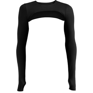 <b>Women</b> <b>Black</b> Long Sleeve <b>Crop</b> <b>Top</b> Crew Neck Solid Color Seamless Hollow Out Yoga Shirt Skinny Fit Full Sleeve Spandex Polyester - Product Image 1