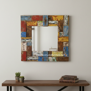 Miroir artisanal en bois de bateau recyclé, couleur naturelle, pour décoration murale et intérieure, salon ou chambre, vente en gros - Product Image 3