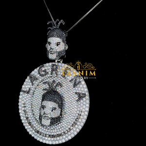 Pendentif C La Grena TASNIM en Moissanite VVS et Diamants Noirs et Blancs, Style Hip Hop pour Homme, Coupe Ronde - Product Image 4