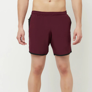 Men's <b>Burgundy</b> Quick Dry Sport <b>Shorts</b> Elastic Waist Solid Color Knitted Fabric Casual <b>Short</b> Length - Product Image 1