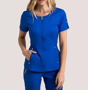 Custom Logo Jogger Hospital Uniform Elastic Pockets Women Nursing Medical Fitted Black Stretchy Woven <b>Scrub</b> <b>Set</b> - Product Image 6
