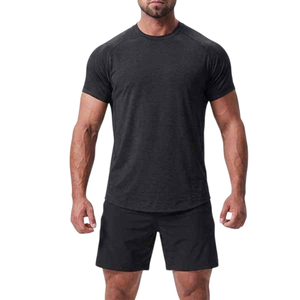 T-shirt Homme Noir à Manches Courtes Séchage Rapide Coupe Slim Col Rond Uni en Jersey pour Sport et Loisirs Personnalisable – Vente en Gros - Product Image 1