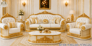 Majestuoso Juego de Sofás para Sala de Estar Estilo Maharaja, Sofá Tallado a Mano Estilo Europeo, Sofá Estilo Francés con Corona Imperial - Product Image 5