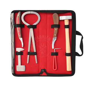 Kit d'outils de fermeur avec marteau de fermeur, outil de test de sabot, pince à sabot, couteau à abcess, couteau à sabot courbé et pioche à sabot de base - Product Image 1