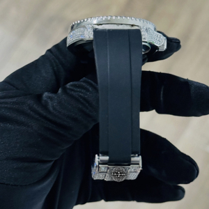 Montre Hip Hop de Luxe pour Homme avec Diamants Moissanite VVS, Entièrement Sertie, Bracelet en Caoutchouc Noir, Montre Personnalisée Tendance - Product Image 3
