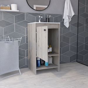 Armoire de salle de bain Jane gris clair à une porte avec deux étagères - Product Image 5