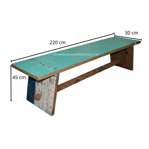 Banc en bois de bateau récupéré Alet Knockdown, couleur naturelle, fait main, design minimaliste et durable, pour extérieur et intérieur - Product Image 1