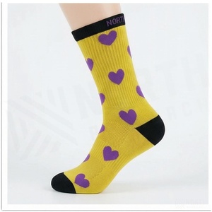 Yellow Crew <b>Socks</b> With Purple Heart Pattern Breathable Knitted <b>Socks</b> For Adults Spring Casual Wear - Product Image 3