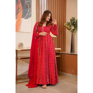 DKB -8 Ropa India pakistaní lista para usar Maslin Full Flair 18 Kali Patta Duppta Set Premium 18 Kali Indian - Product Image 2