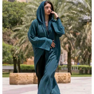 Vente en gros - Robe Abaya noire unie pour femmes, longue, avec hijab, manches droites, col rond, polyester, vêtements islamiques modestes - Product Image 1