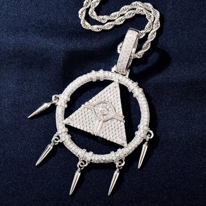 Colgante Pirámide Ojo que todo lo ve con Piedras de Moissanita, Plata 925, Estilo Hip Hop, Joyería Temática para Uso Diario para Hombre - Product Image 1