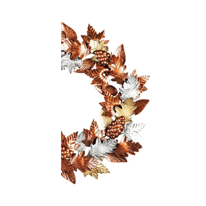Metallic <b>Autumn</b> <b>Wreath</b> Detailed With Layered Copper Oak Leaves, Shimmering Gold Foliage, Silver Accents And Berry Clusters - Product Image 3