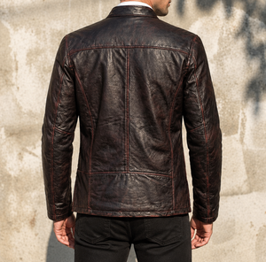 Men's Genuine Leather Jacket <b>Vintage</b> Distressed Brown Black Leather Motorcycle Biker Jacket Custom Manufacturer - Product Image 5