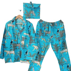 Pijama de algodón para mujer, conjunto de camisa larga con botones, estampado, suave, para verano, playa, noche, vestido de dormir. - Product Image 1