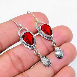 Boucles d'oreilles en pierre précieuse grenat en forme de poire, en argent sterling 925, style vintage, bijoux faits à la main, cadeau pour femme - Product Image 4