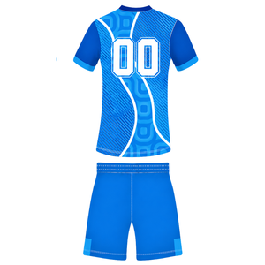 Ensemble short et maillot de rugby bleu roi et blanc, manches courtes, col en V, motif géométrique, uniforme d'équipe personnalisé, respirant, pour entraînement sportif - Product Image 2