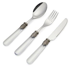 Ensemble de couverts élégants avec manche transparent et ornement métallique, passe au lave-vaisselle, pour mariage, couteau, fourchette, cuillère, service de table - Product Image 1