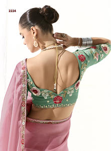 Sari indio para mujer, de seda pesada, para bodas y fiestas, con borde de zari y elegante trabajo de tejido. - Product Image 3