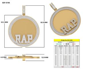 Collier personnalisé avec pendentif initial RAP, disque en diamant de laboratoire, or massif plaqué rhodium jaune, bijoux hip-hop sur mesure pour homme - Product Image 5