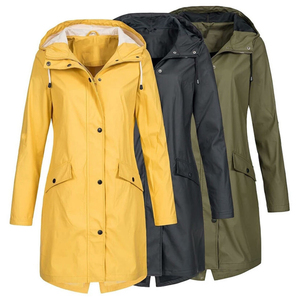 Veste de pluie imperméable à capuche pour femme, longue, coupe-vent, style trench-coat, ajustée, multicolore, vente en gros OEM - Product Image 1