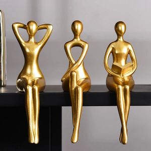 Escultura Moderna de Figura Humana Abstracta en Oro, Estatua de Dama, Decoración para Hogar u Oficina, Adorno para Estante - Product Image 2