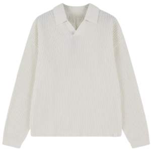 Pull polo côtelé pour homme, délavé, à manches longues, texturé doux, décontracté, en mélange de coton, pour l'hiver, OEM - Product Image 1