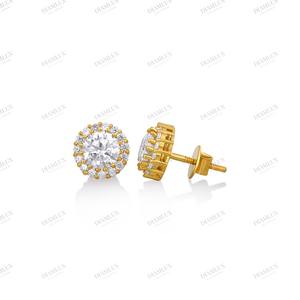 Boucles d'oreilles clous solitaires rondes en or jaune, bijoux classiques pour femmes, plaqué argent, au meilleur prix - Product Image 4