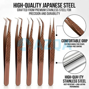 Juego de Pinzas para Extensión de Pestañas de Acero Inoxidable de 5 Piezas con Puntas de Precisión y Estuche de Almacenamiento de Cuero PU - Product Image 2
