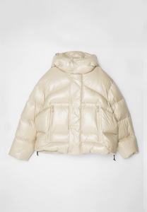Parka d'hiver épais et chaud unisexe veste matelassée beige avec capuche logo sur le devant vêtements d'extérieur style streetwear manteau en duvet - Product Image 5