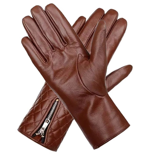 Gants d'hiver en cuir marron pour cyclisme avec fermeture éclair, poignet matelassé, thermiques, compatibles écran tactile, style rétro, non doublés, unis, pour usage quotidien - Product Image 5