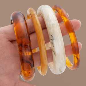 Handmade Clear Amber <b>Jade</b> Resin <b>Bangle</b> Stackable Colorful Acrylic Resin Craft Thin Round Cuff Bracelet Jewelry Wholesale - Product Image 3