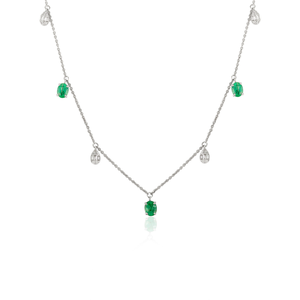 Custom Design Manufacturer Natural Emerald & Diamond 14K Pure White Gold <b>Stacking</b> Charm Chain <b>Necklace</b> Birthstone Jewelry - Product Image 3