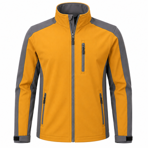 Veste en polaire noire pour homme avec empiècements gris, col montant, fermeture éclair, coupe-vent, vêtement d'extérieur décontracté pour l'automne - Product Image 2