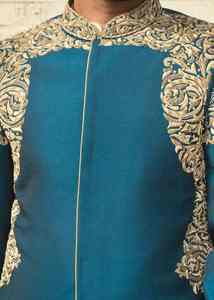 Salwar Kameez de créateur pour homme, style indien pakistanais, broderie lourde, tenue de mariage Dulha, vêtement ethnique infroissable - Product Image 2