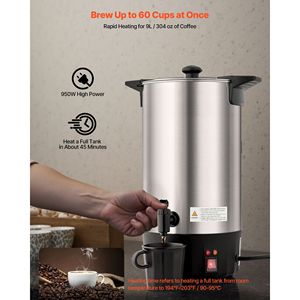 Distributore di Caffè Commerciale da 60 Tazze (9 L) in Acciaio Inossidabile, Dispenser Grande per Bevande Calde con Rubinetto Anti-Goccia e Preparazione Rapida - Product Image 2