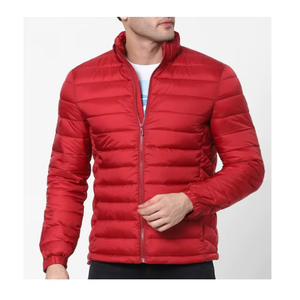 Bright <b>Red</b> Custom Lightweight Puffer <b>Jacket</b> Men Quilted Packable Winter Coat Stand Collar Zip Up OEM Factory Premium Wear - Product Image 5
