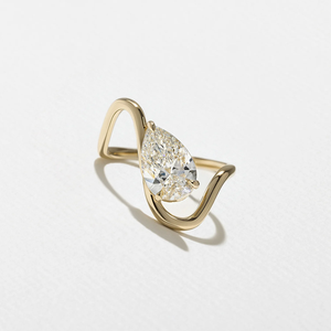 Pear Cut 1.75CT CVD Lab Grown Wave Diamond <b>Ring</b> With <b>Plain</b> Curved Band EF Color VVS2 Bypass Engagement <b>Ring</b> in 14K Solid Gold - Product Image 4