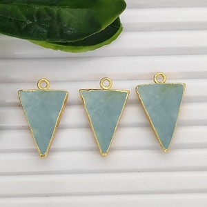 Pendentif en forme de triangle en aquamarine plaqué or, breloques en pierres précieuses pour bijoux DIY - Product Image 1